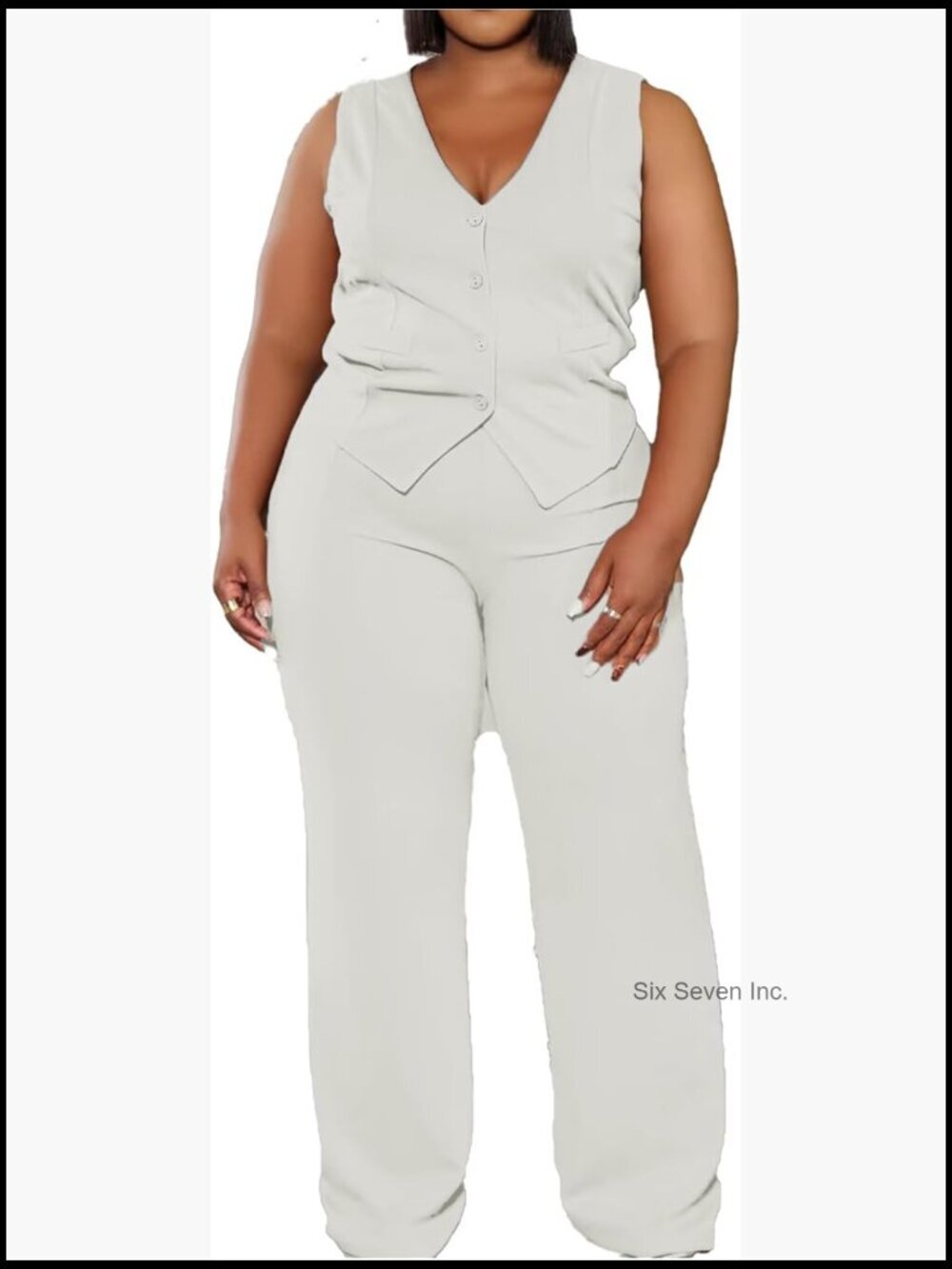 Plus Size 2 Piece Vest Blazer and Wide Leg Pants Set Casual Pantsuit